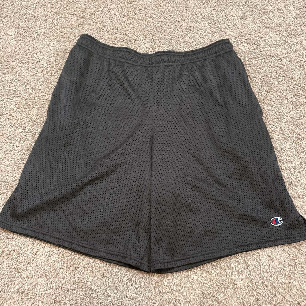 Champion Mesh Athletic Shorts Mens Large Gray Basketball Gym Activewear Logo